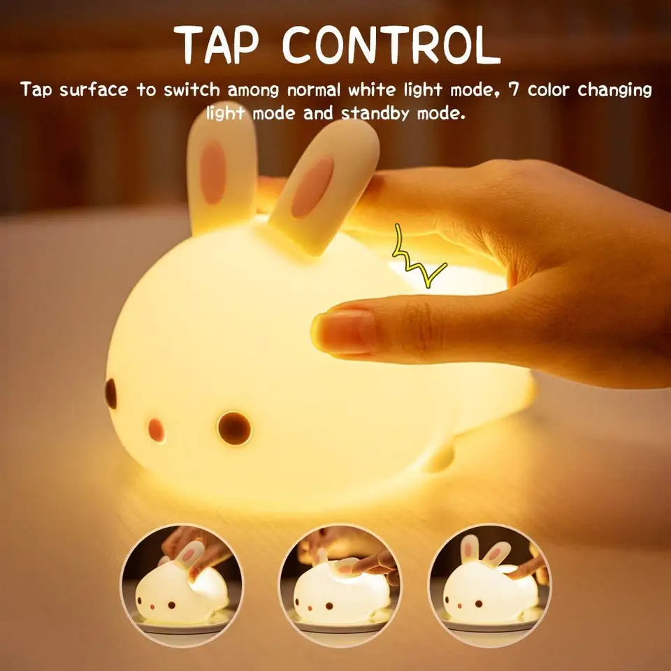 7 Color Changing Rabbit Night Light for Sleeping Silicone LED Lamp