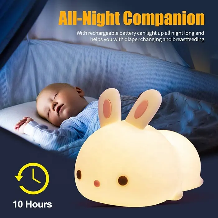 7 Color Changing Rabbit Night Light for Sleeping Silicone LED Lamp