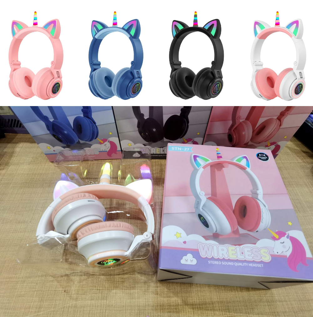 Foldable Bluetooth 5.0  Cat Ear Unicorn white RGB effect Headset