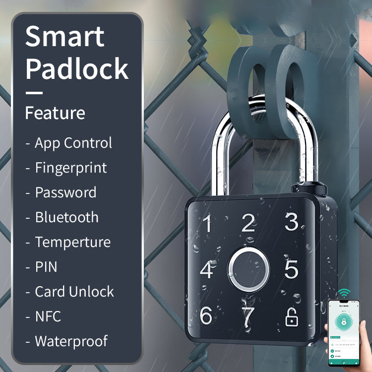 Smart Padlock with Bluetooth App Control Keycard Pin Code Fingerprint