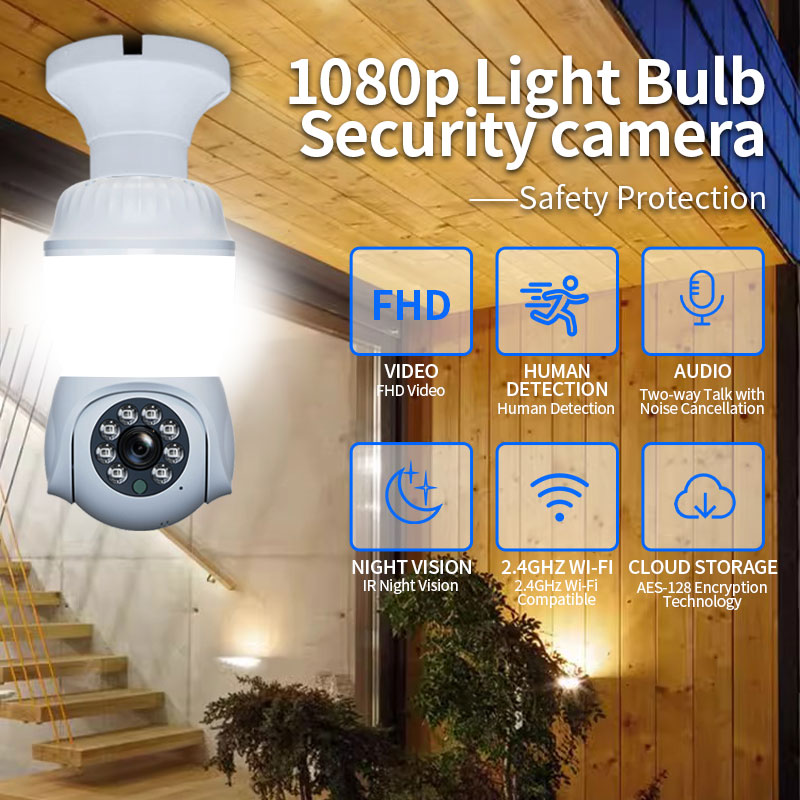 Lamp cap security camera with Light D5 E27 LEDBulb, White