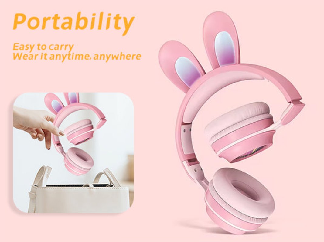 RYG Rainbow Rabbit Luminous Wireless 5.0 Headphone - Pink