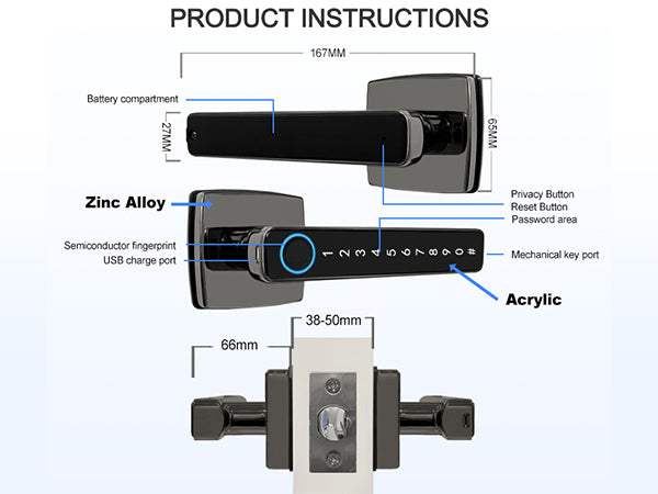 RYG TUYA Smart Door Lock With Full Metal Zinc Alloy