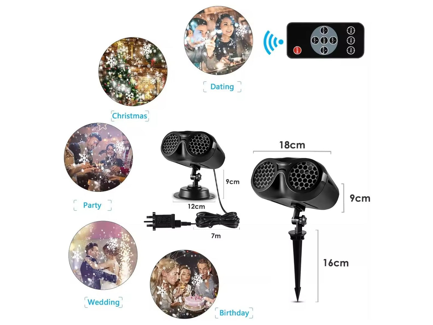 Outdoor waterproof Christmas rotating LED snowfall snowflake with remote control light projector light