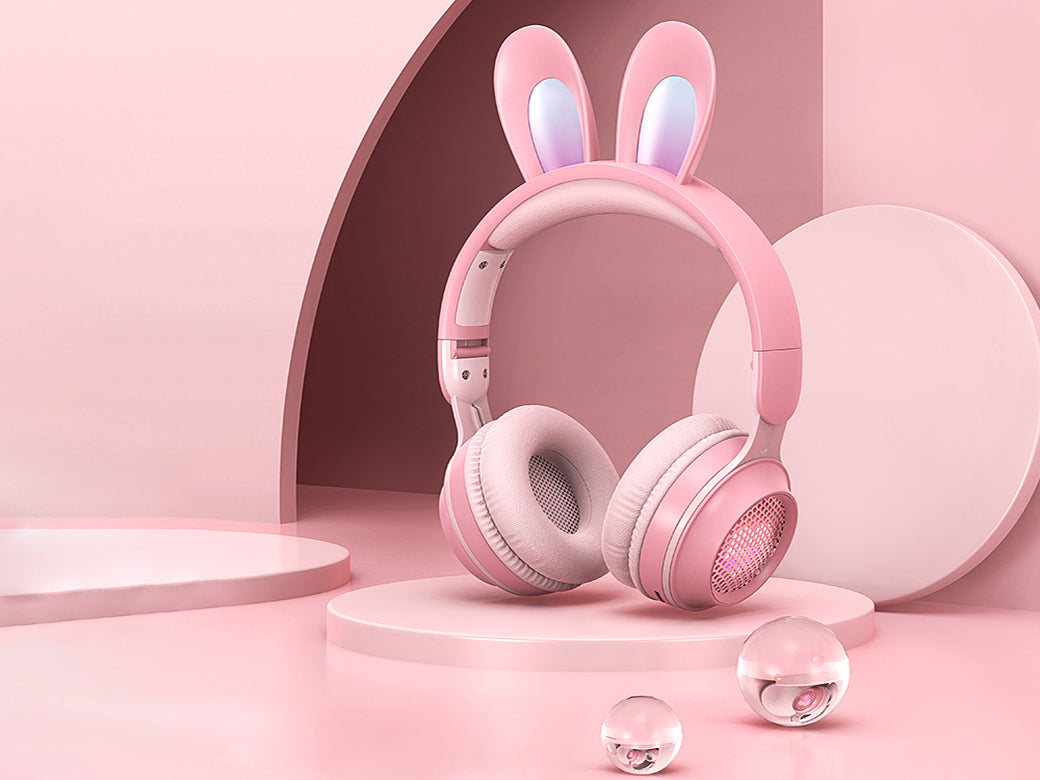 RYG Rainbow Rabbit Luminous Wireless 5.0 Headphone - Pink