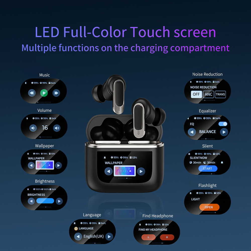 Ture Wireless Earbuds ANC IPX5 Waterproof LED Screen Charging Case V8