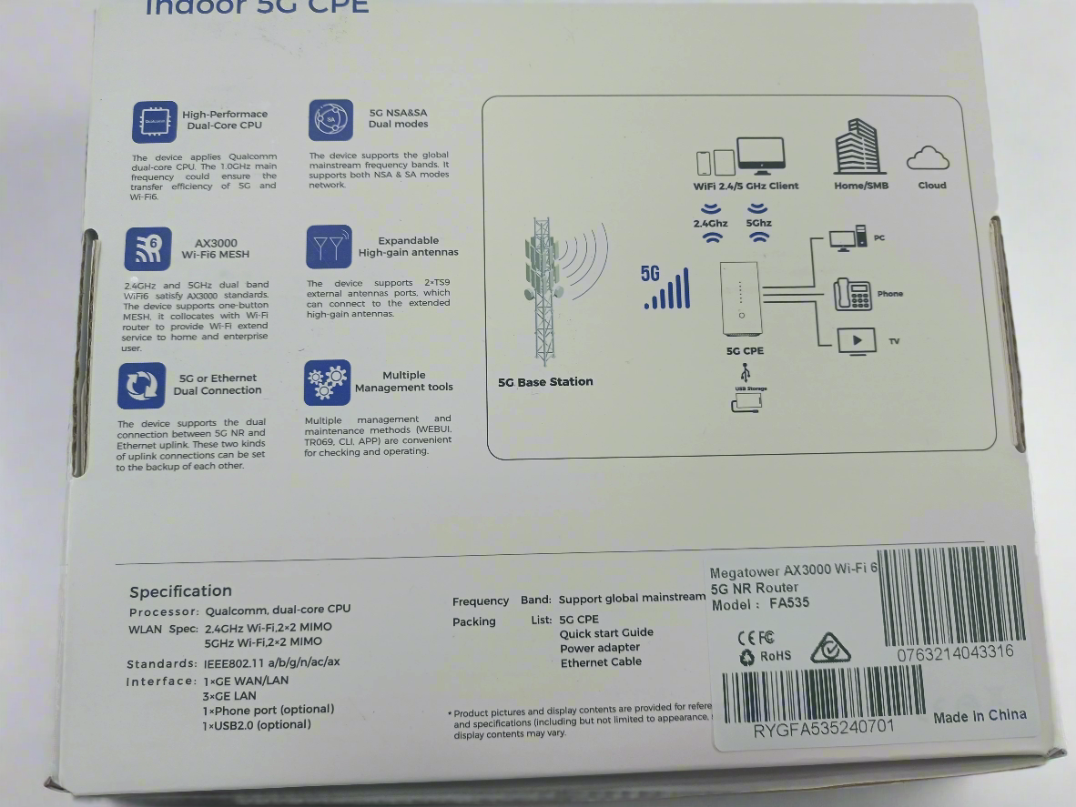 Megatower AX3000 Wi-Fi 6 5G NR Router