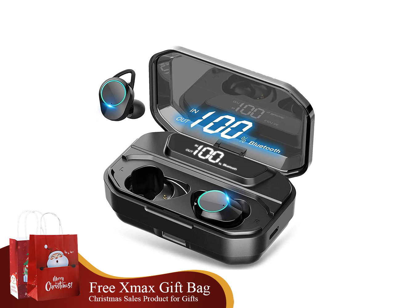 True Wireless Earbuds Bluetooth 5.0 IPX7 Waterproof with 3300mAh Charging Case